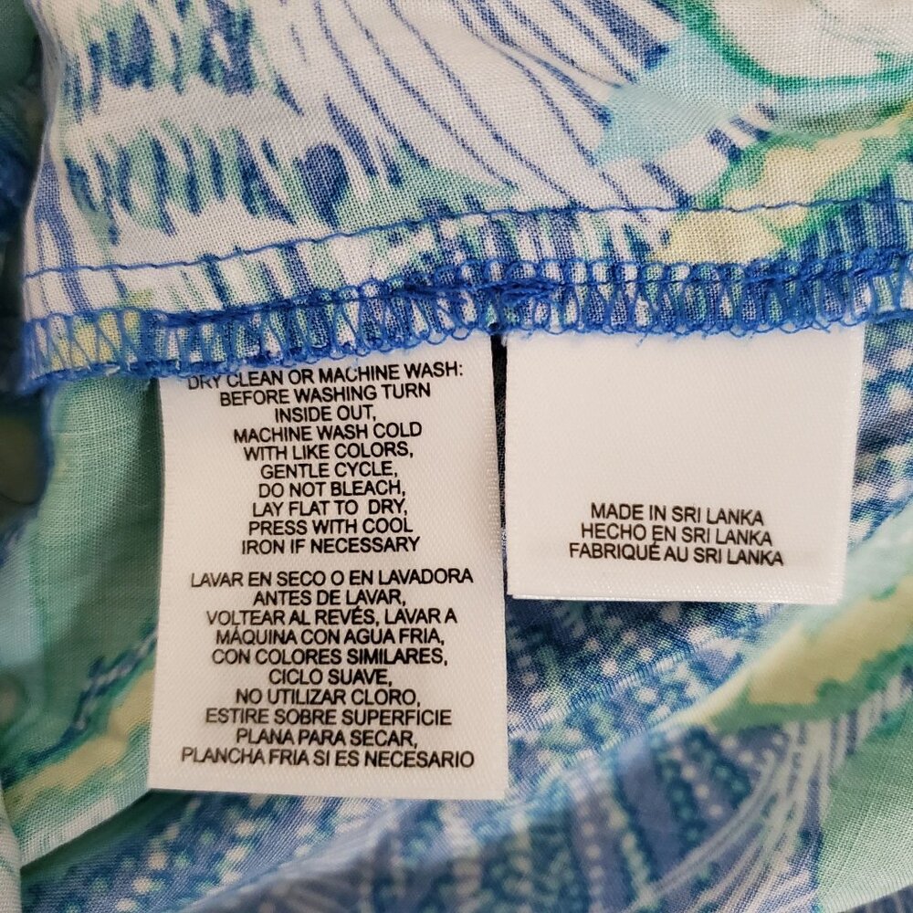 Pappagallo Women's Long Sleeve Tie Neck Printed Colette Top Blue/Green Sz Large‎ - Picture 8 of 10